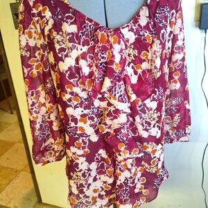 Elle Floral Blouse Burgandy Size Small